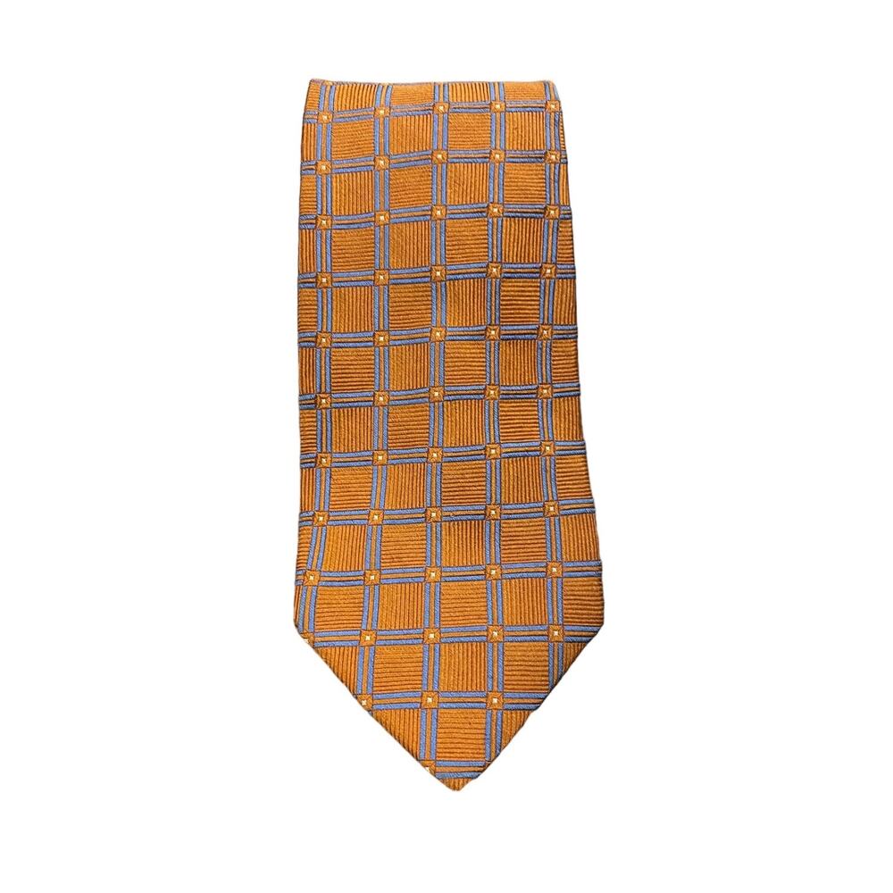 Joseph A. Bank Orange Tie with Blue Geometric Pattern